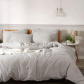 Queen Size 100% Cotton Striped Duvet Cover Set - White with Grey