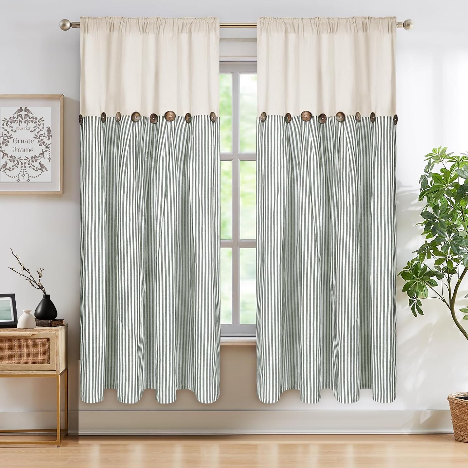 ASPMIZ Cotton Linen Farmhouse Curtains for Rustic Home Decor