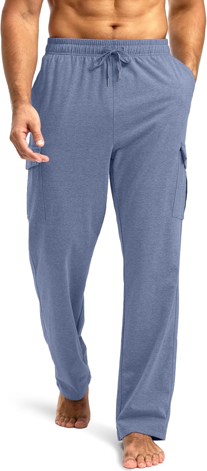 Pudolla Men's Cotton Sweatpants with Cargo Pockets for Comfort