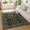 Area Rug 4x6 Washable Boho Rug Non Slip Low Pile - Floral Animal
