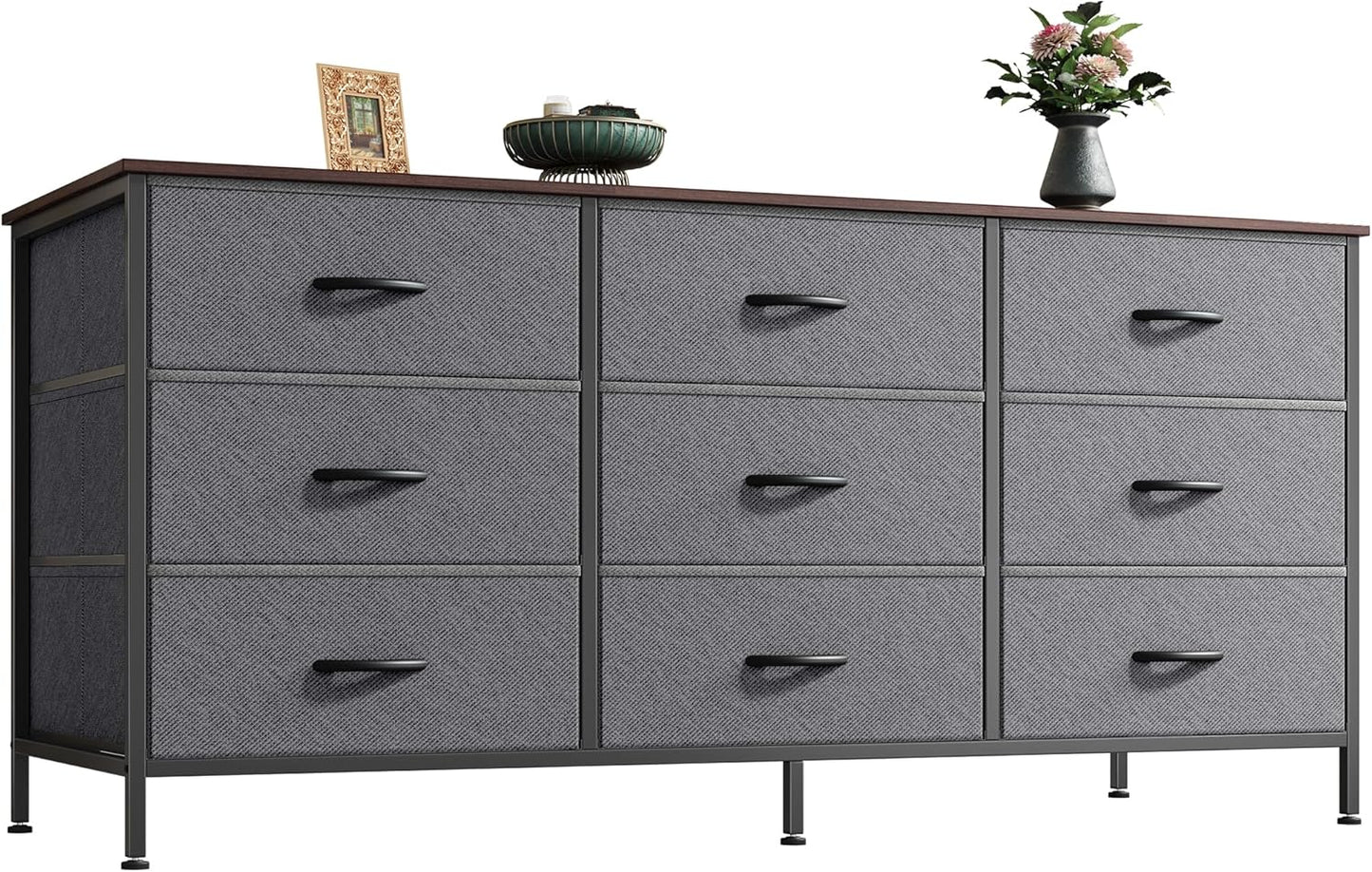9 Drawer Dresser for Bedroom and TV Stand, Dark Grey Storage