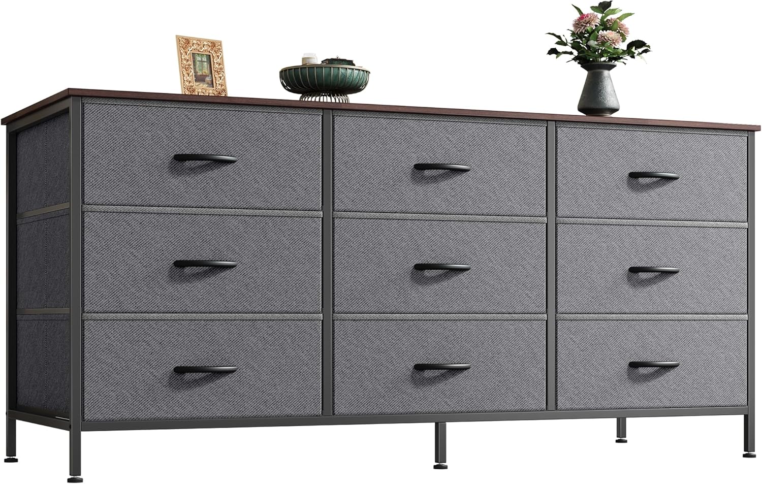 9 Drawer Dresser for Bedroom and TV Stand, Dark Grey Storage