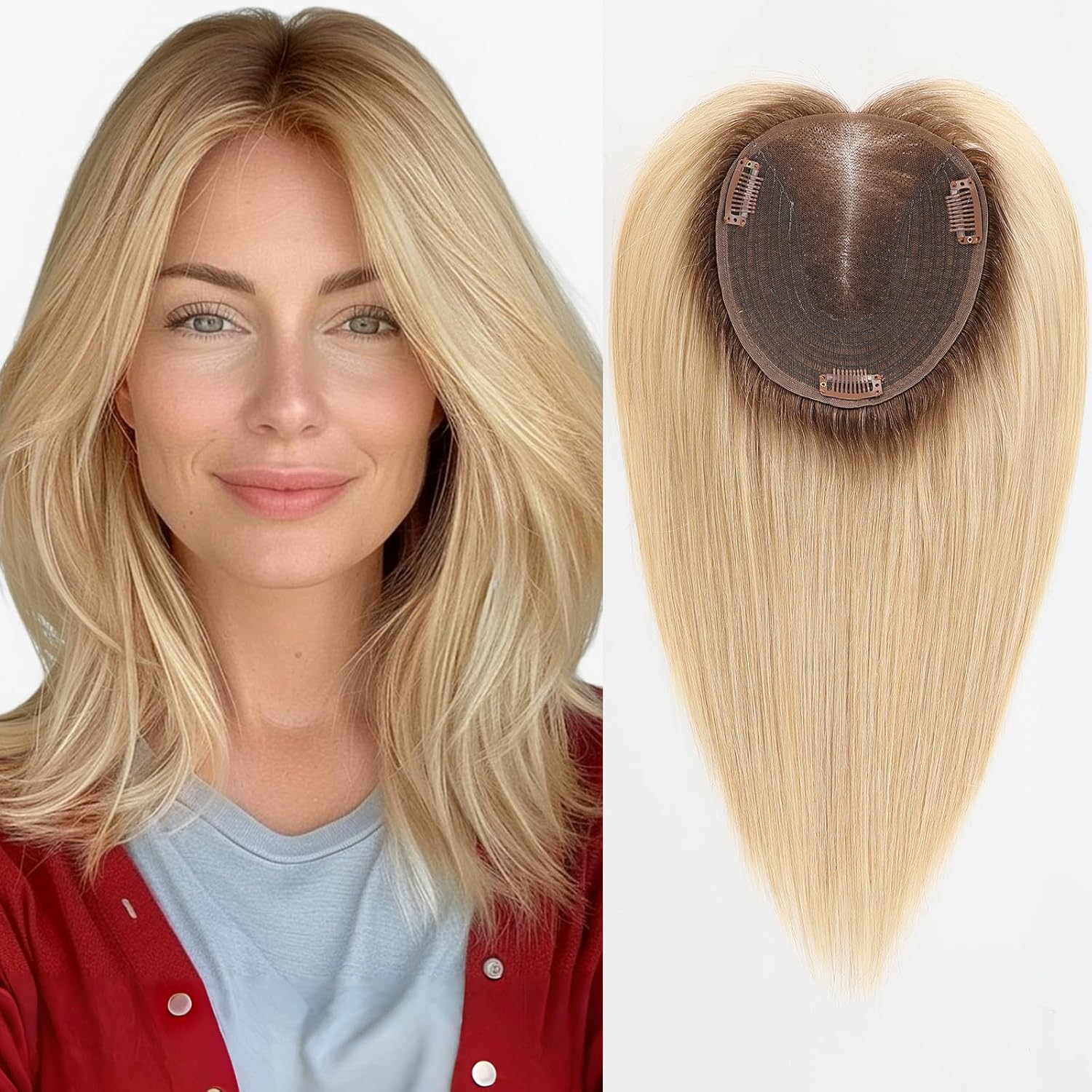Large Swiss Base SilkHug 14 Inch Real Human Hair Toppers for Women