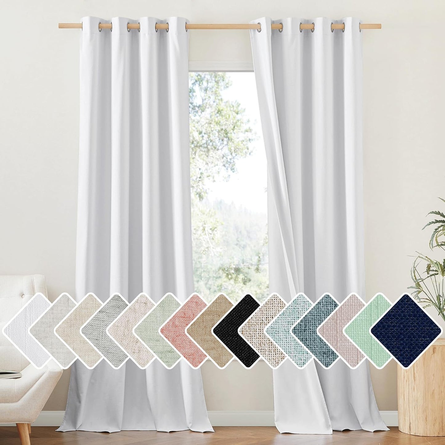 NICETOWN 100% Blackout Linen Curtains for Energy Saving Style