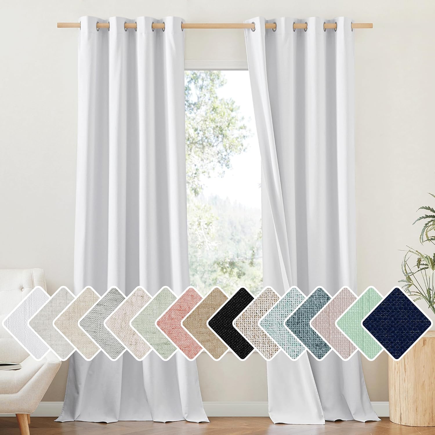NICETOWN 100% Blackout Linen Curtains for Energy Saving Style