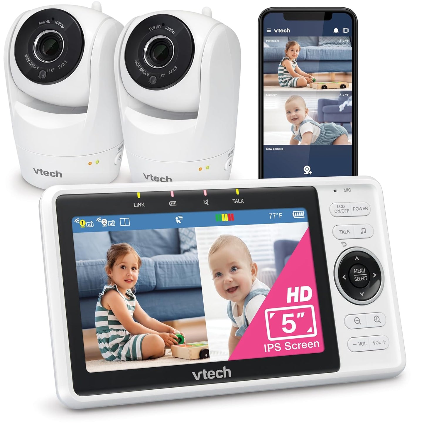 VTech 2-Cameras Smart WiFi Baby Monitor with 1080p FHD Video