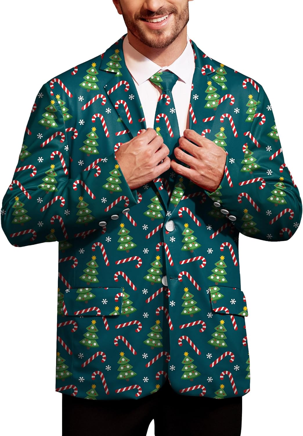 Arvilhill Men's Christmas Blazer with Tie - Festive Party Suit