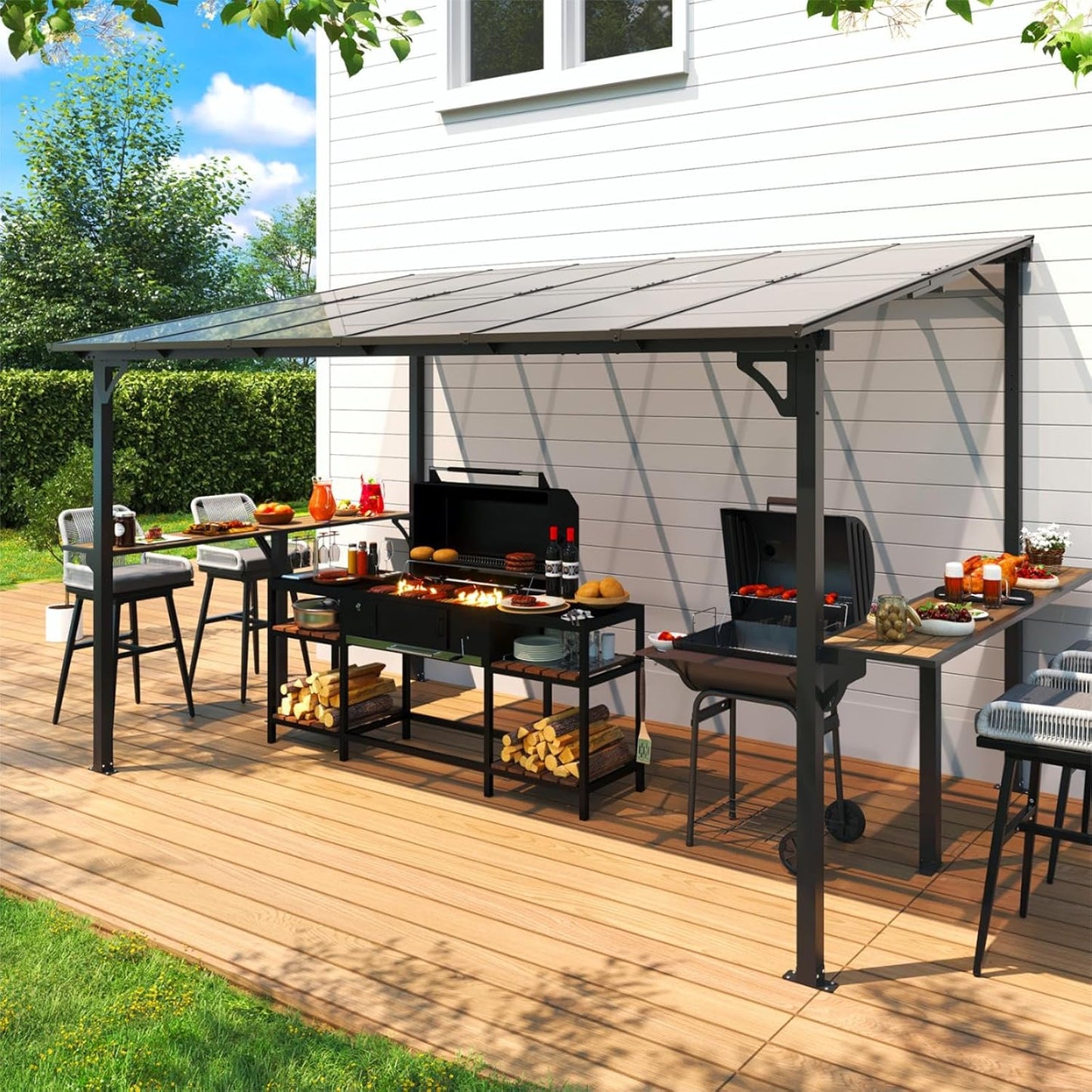 8ft x 12ft Wall Mounted Gazebo for Outdoor BBQ Grill and More