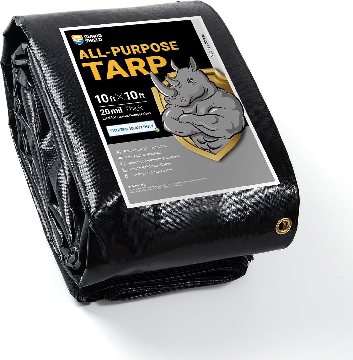 GUARD SHIELD Extreme Heavy Duty Black Poly Tarp 10x10 Feet Cover