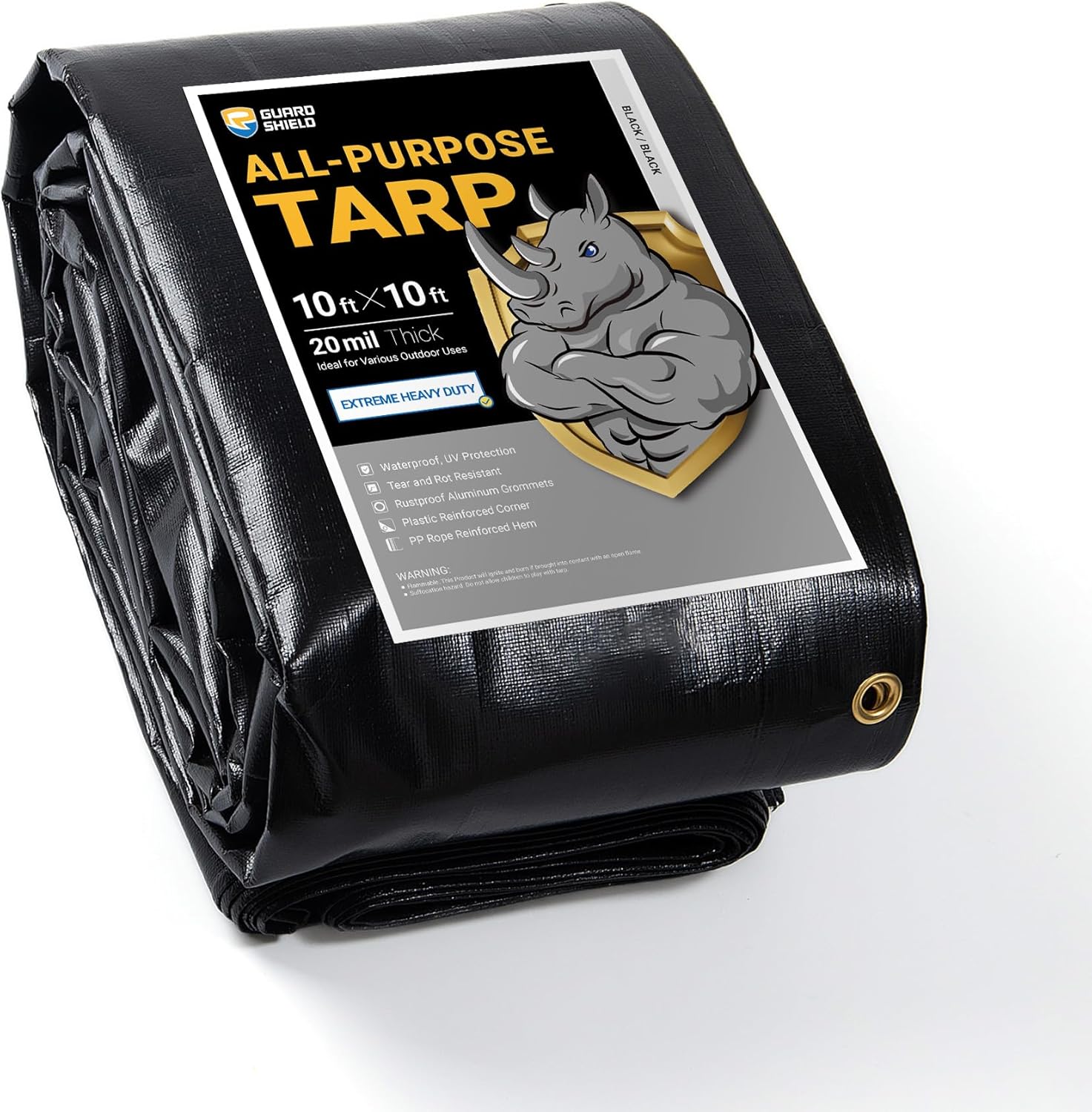 GUARD SHIELD Extreme Heavy Duty Black Poly Tarp 10x10 Feet Cover