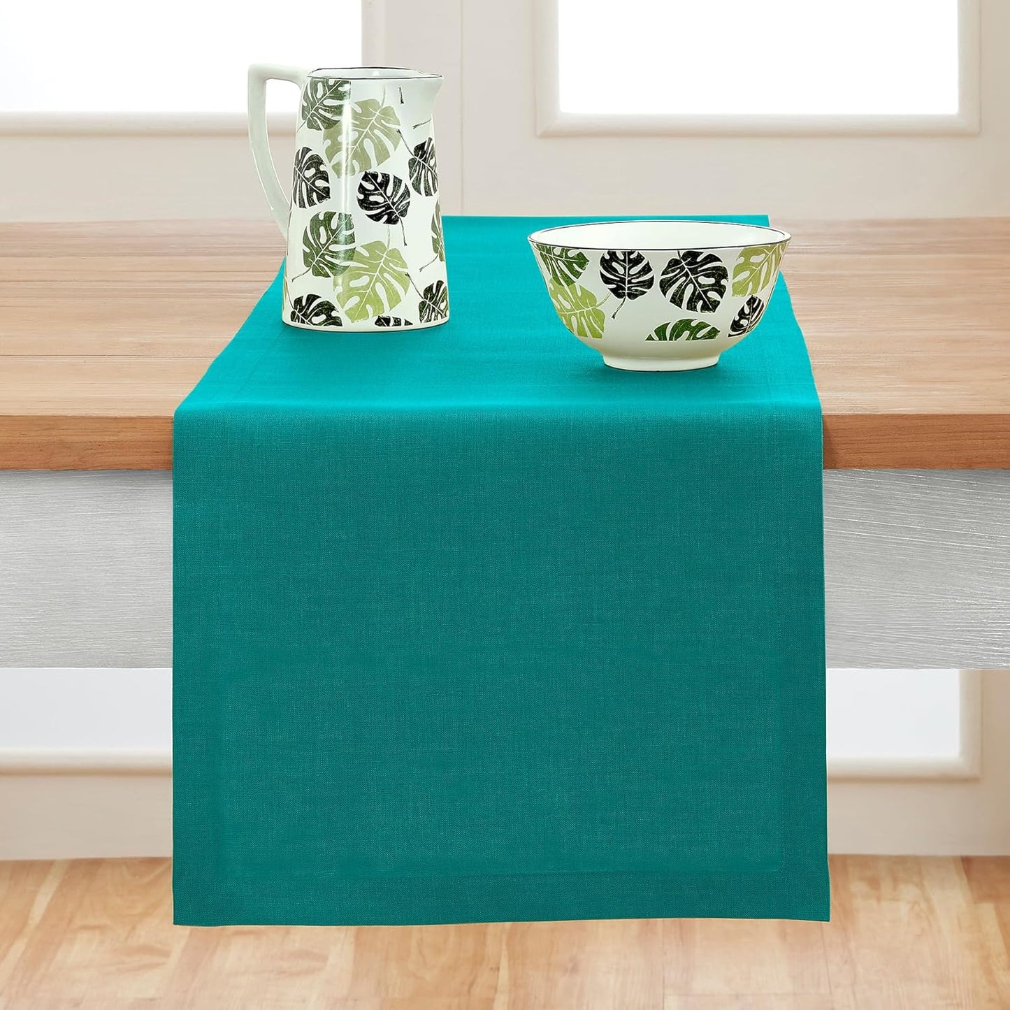 Pure Linen Teal Table Runner 14 x 60 Inch for Elegant Decor