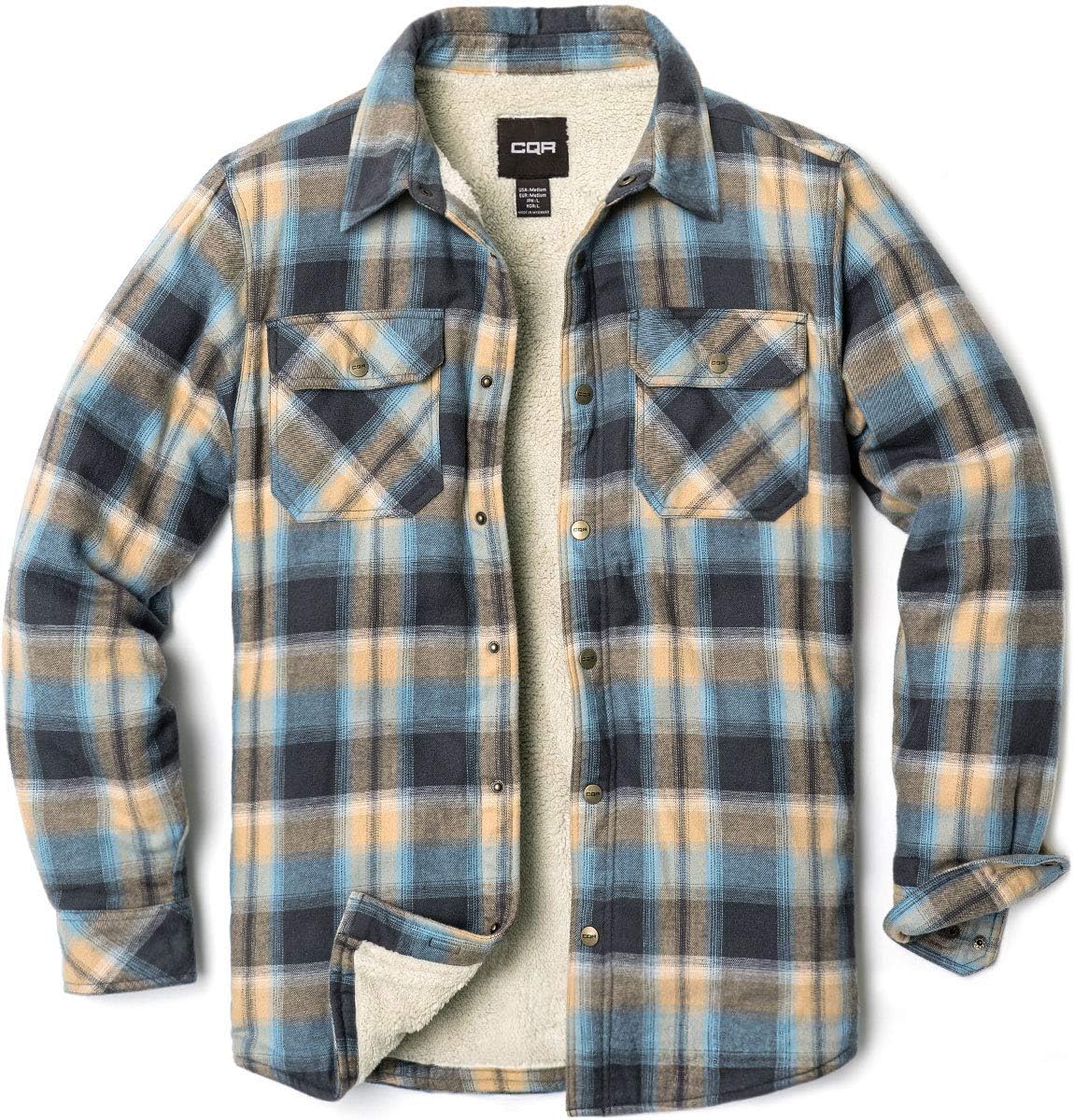 CQR Men's Plaid Flannel Shirt Jacket for Outdoor Comfort