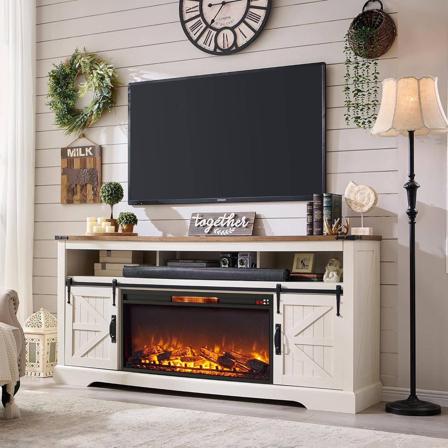 OKD 80 Fireplace TV Stand w/ Electric Fireplace