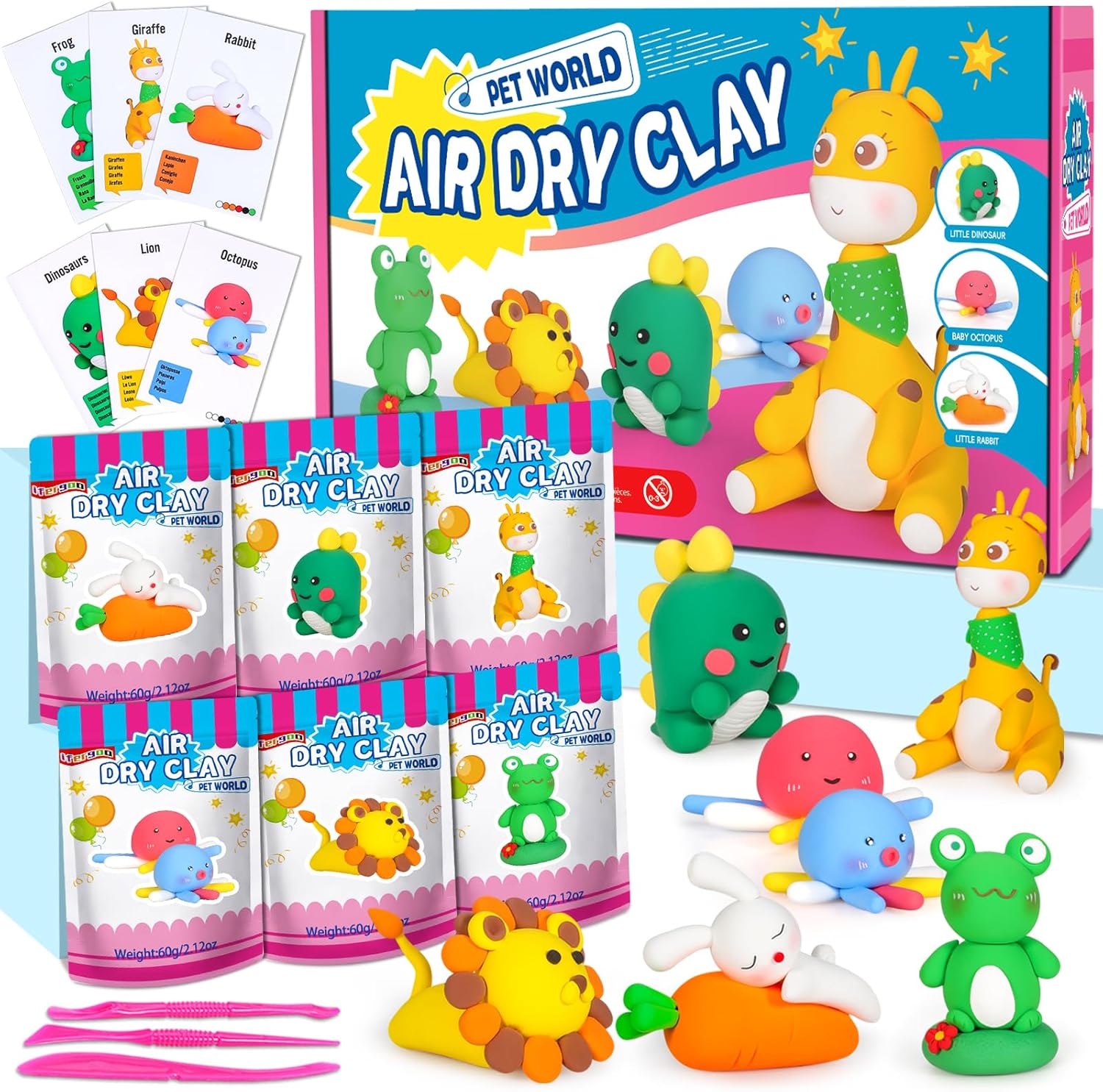 ifergoo Air Dry Clay for Kids - Creative Animal Modeling Kit