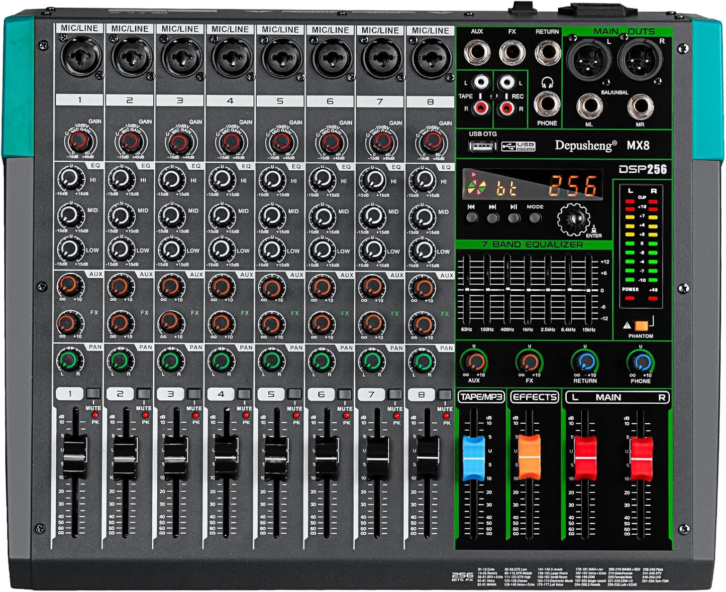 Depusheng MX8 8 Channel Sound Mixer for Professional Audio Use