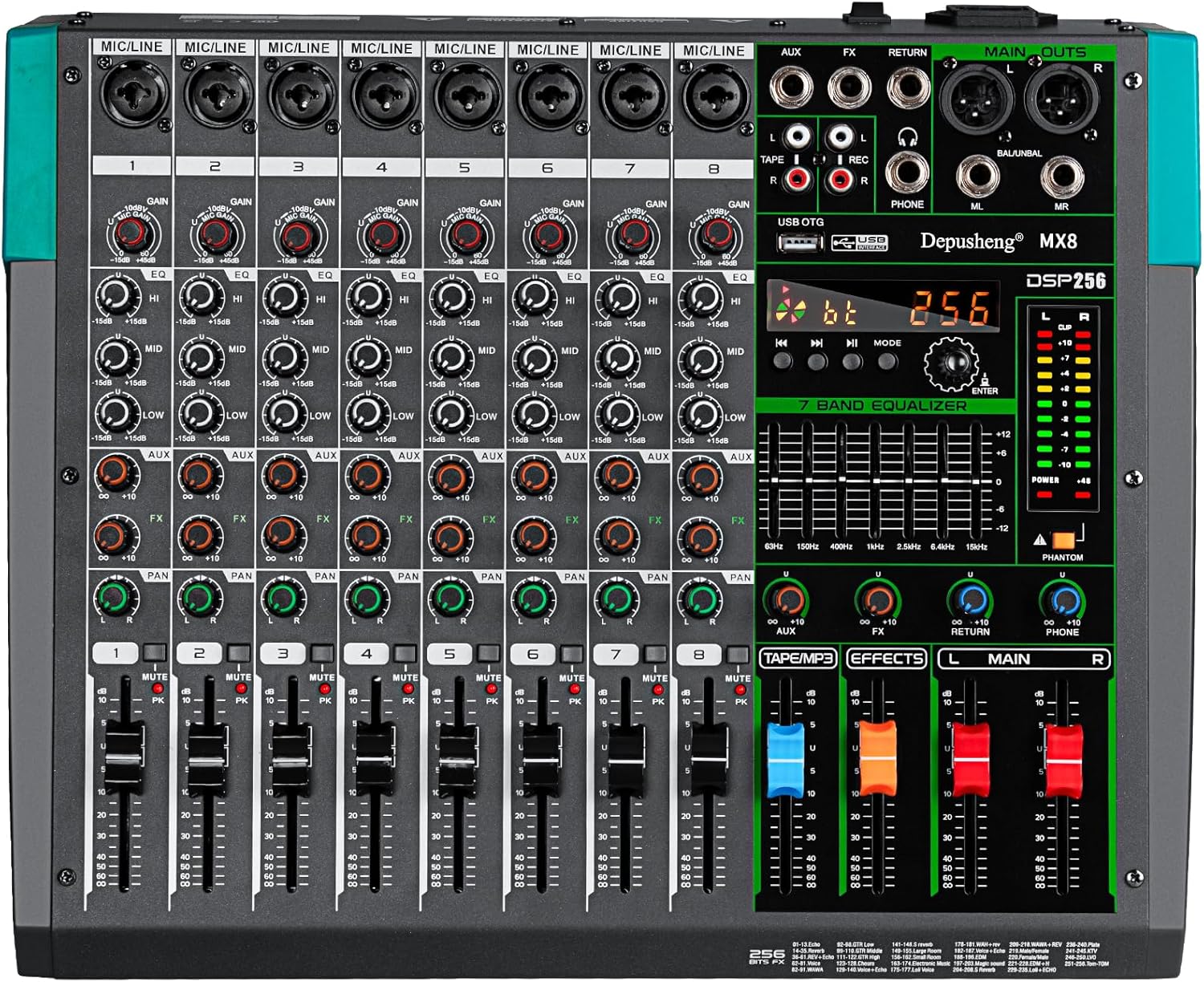 Depusheng MX8 8 Channel Sound Mixer for Professional Audio Use