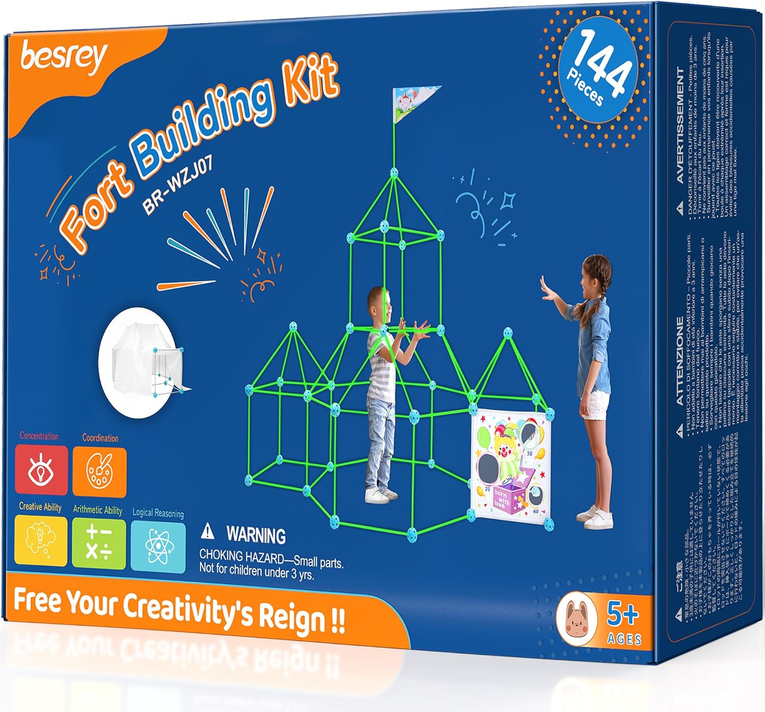 besrey Glow Fort Building Kit - 144 Piece STEM Toy