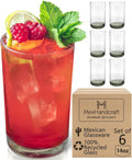 Clear 14 oz Drinking Glasses (set of 6) - Hand Blown Recycled Glass