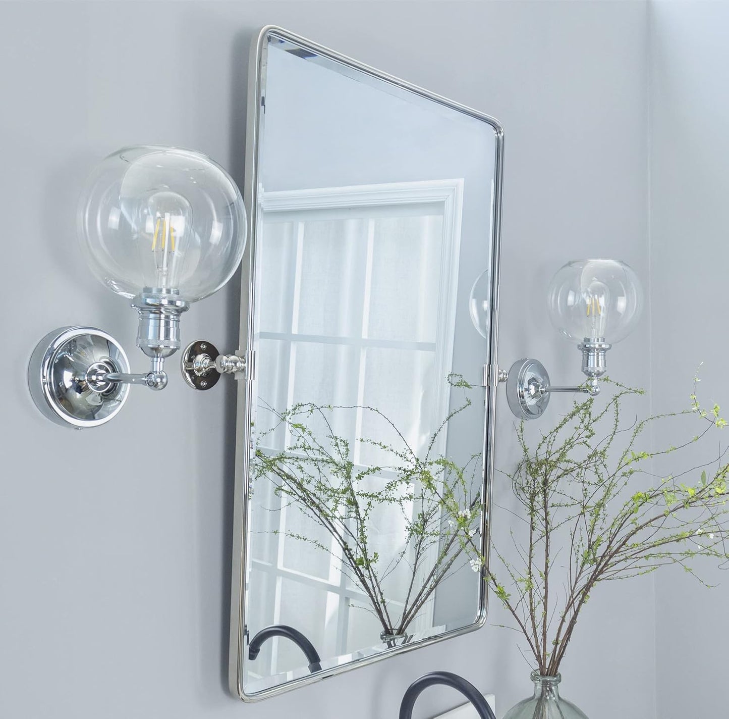 Farmhouse Pivot Rectangle Bathroom Mirror with Chrome Frame