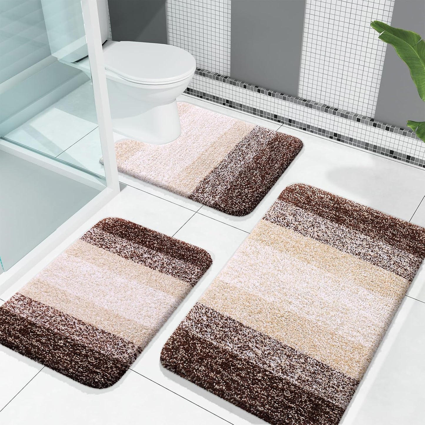 OLANLY Bathroom Rugs Sets 3 Piece Soft Absorbent Microfiber Mats