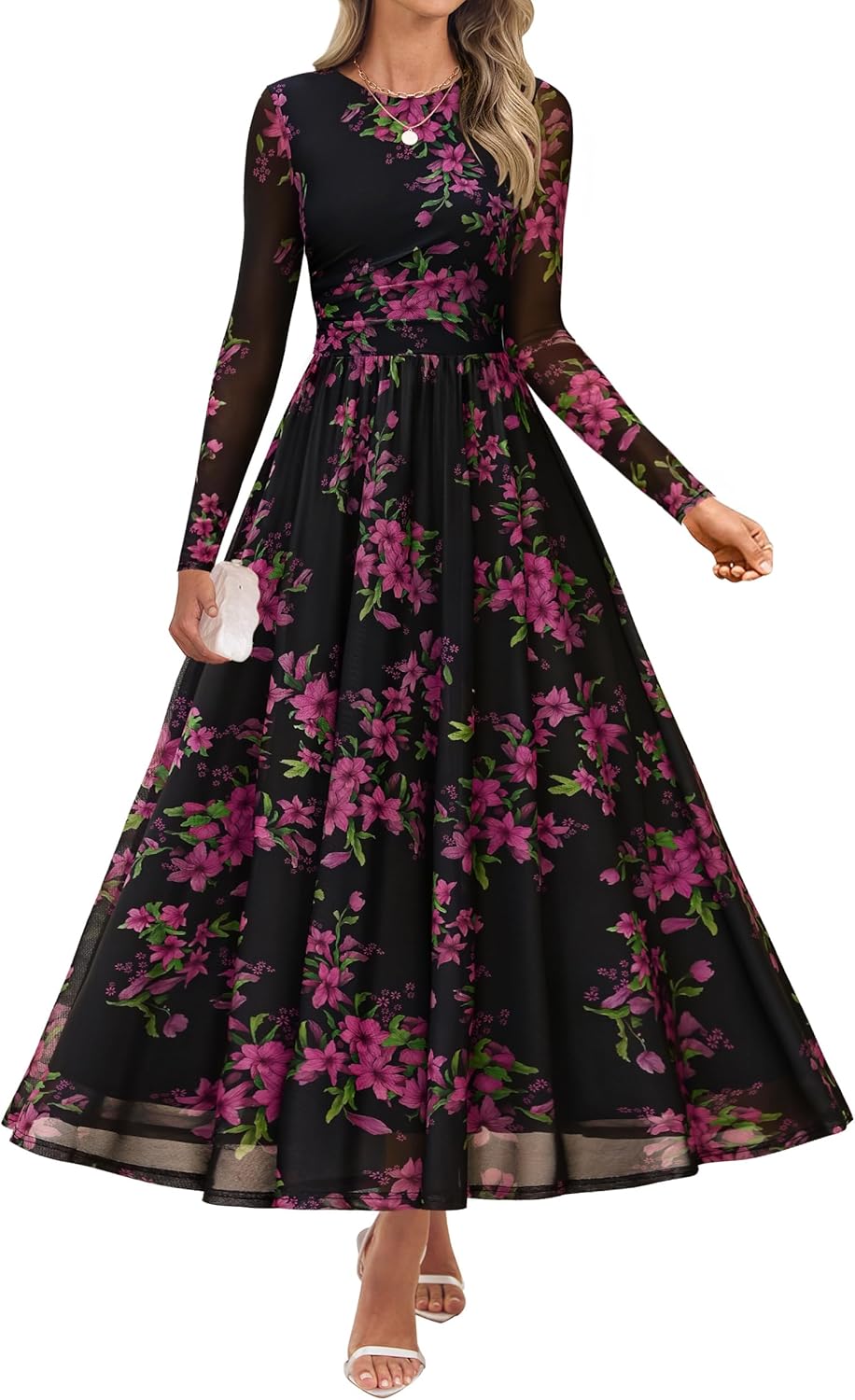 ZESICA Women's Floral Print Maxi Dress for Fall 2025 Events