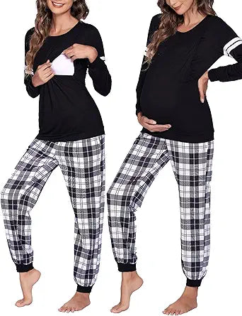 Ekouaer Maternity Nursing Pajama Set for Comfortable Breastfeeding