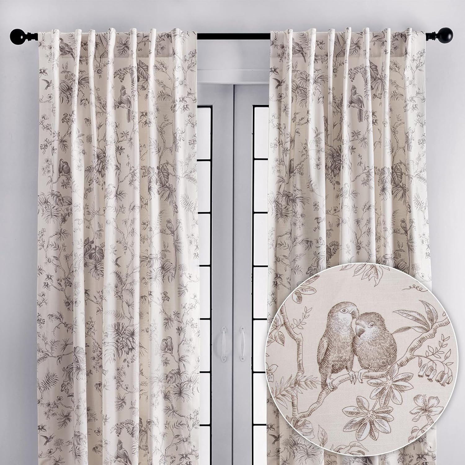 Elegant Light Filtering Toile Curtains for Living Room Windows