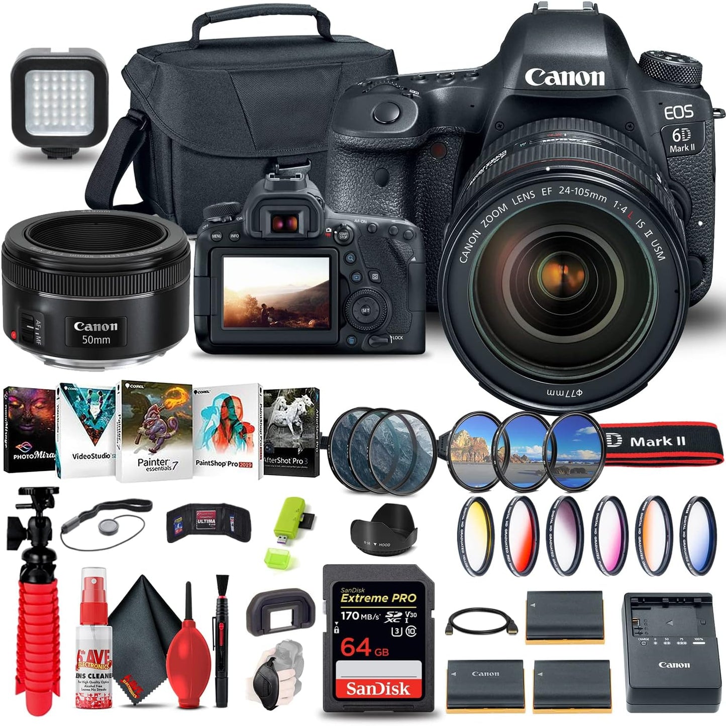 Canon EOS 6D Mark II DSLR Camera Bundle with Lenses and More