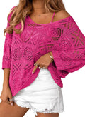 Crochet Hollow Out Off Shoulder Pullover Top - Lightweight Spring