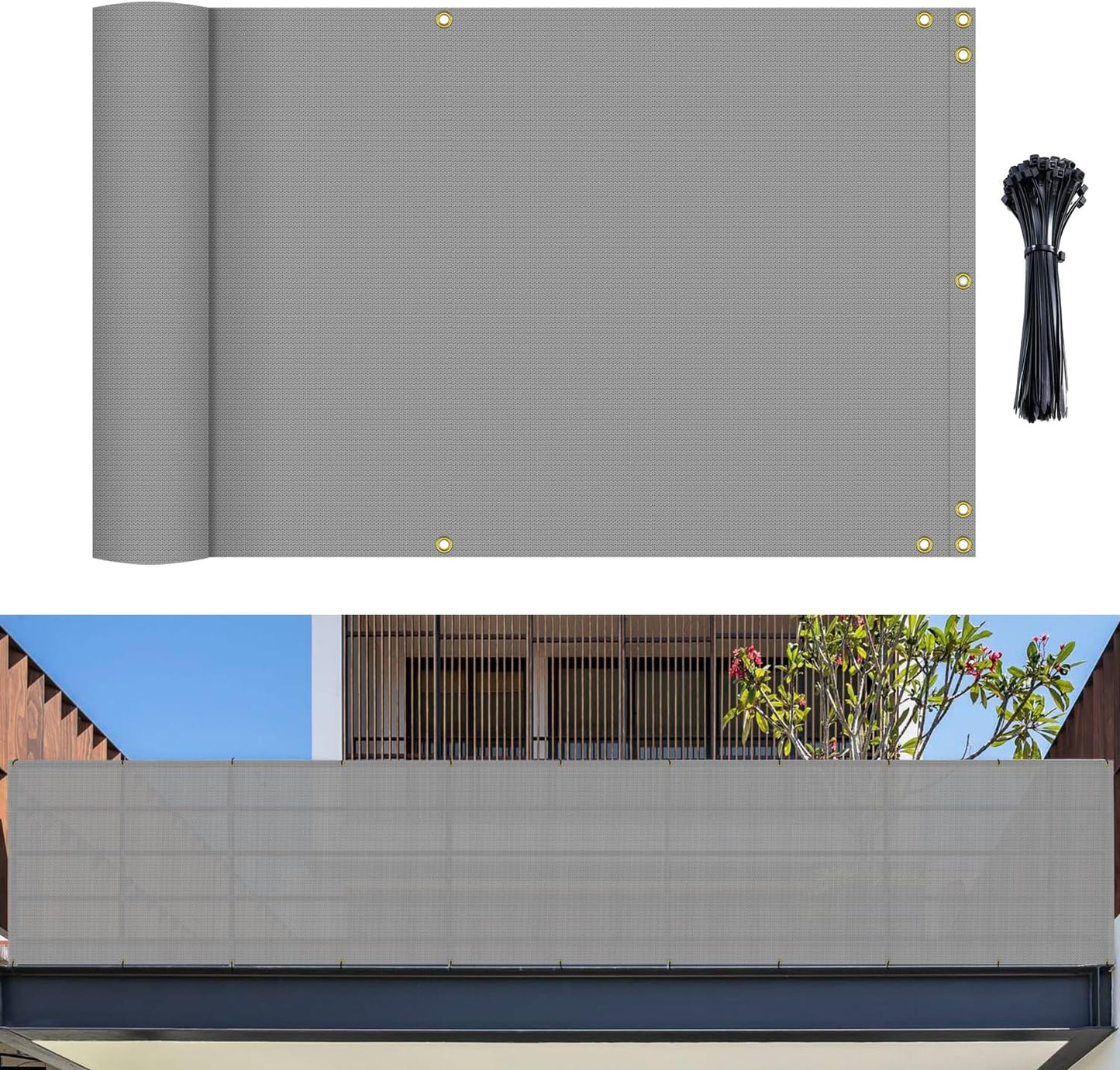 2.5ft x 8ft Grey Balcony Privacy Screen for Outdoor Spaces
