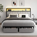 Full Size Bed Frame with Headboard and Storage Drawers - LED Charging