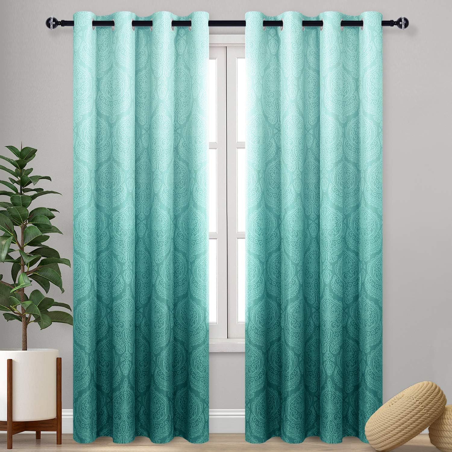 DWCN Ombre Blackout Curtains for Bedroom with Damask Pattern
