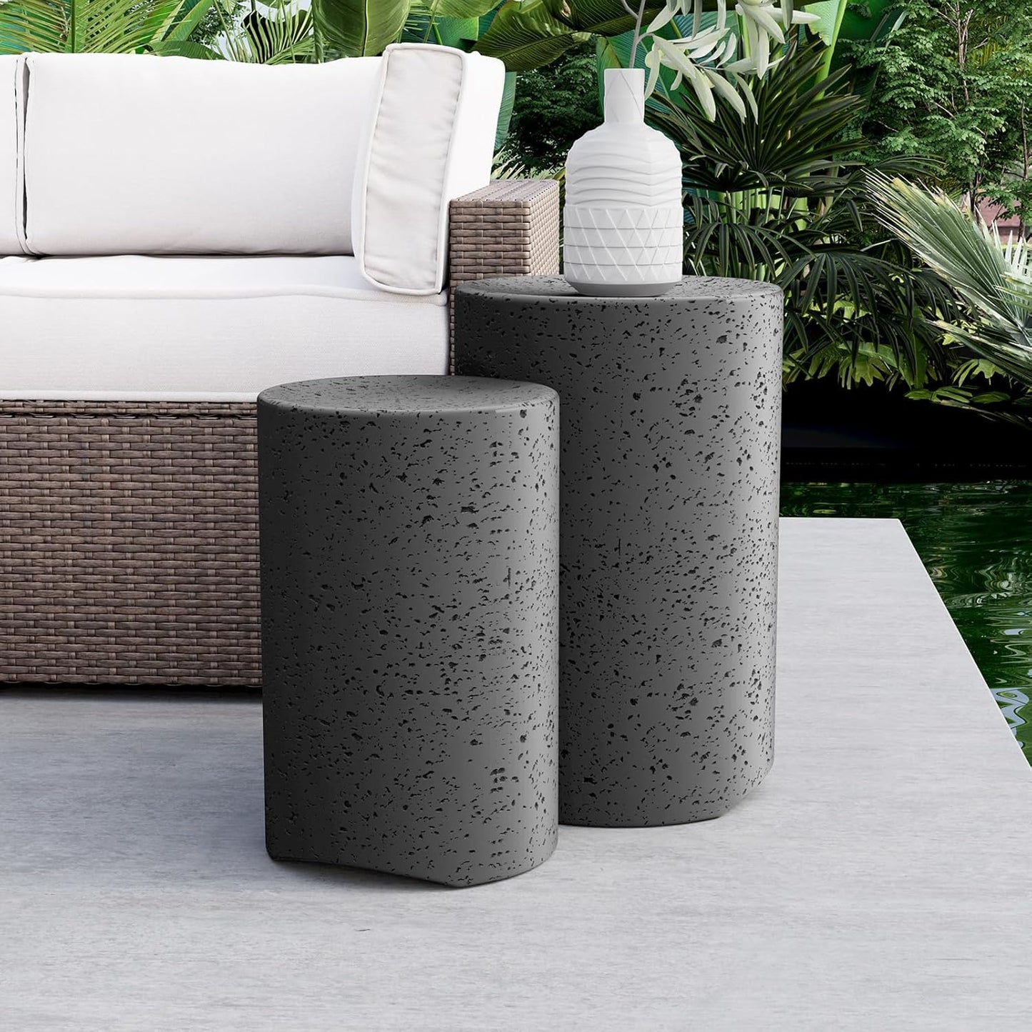 COSIEST Concrete Outdoor Side Table Set of 2 for Stylish Decor