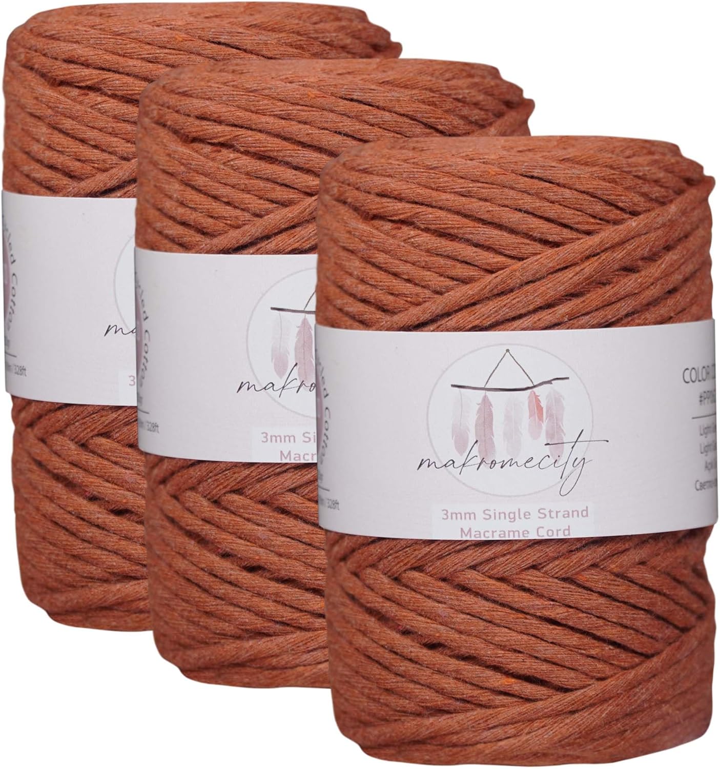 3mm Single Strand Macrame Cord for Art & Crafts - 3 Skeins