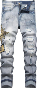 Enrica Men's Ripped Straight Slim Moto Biker Jeans - Durable Street