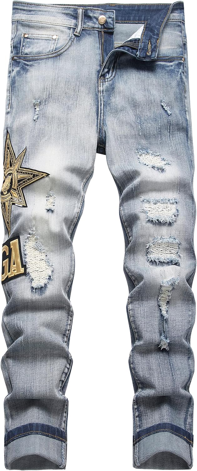 Enrica Men's Ripped Straight Slim Moto Biker Jeans Review