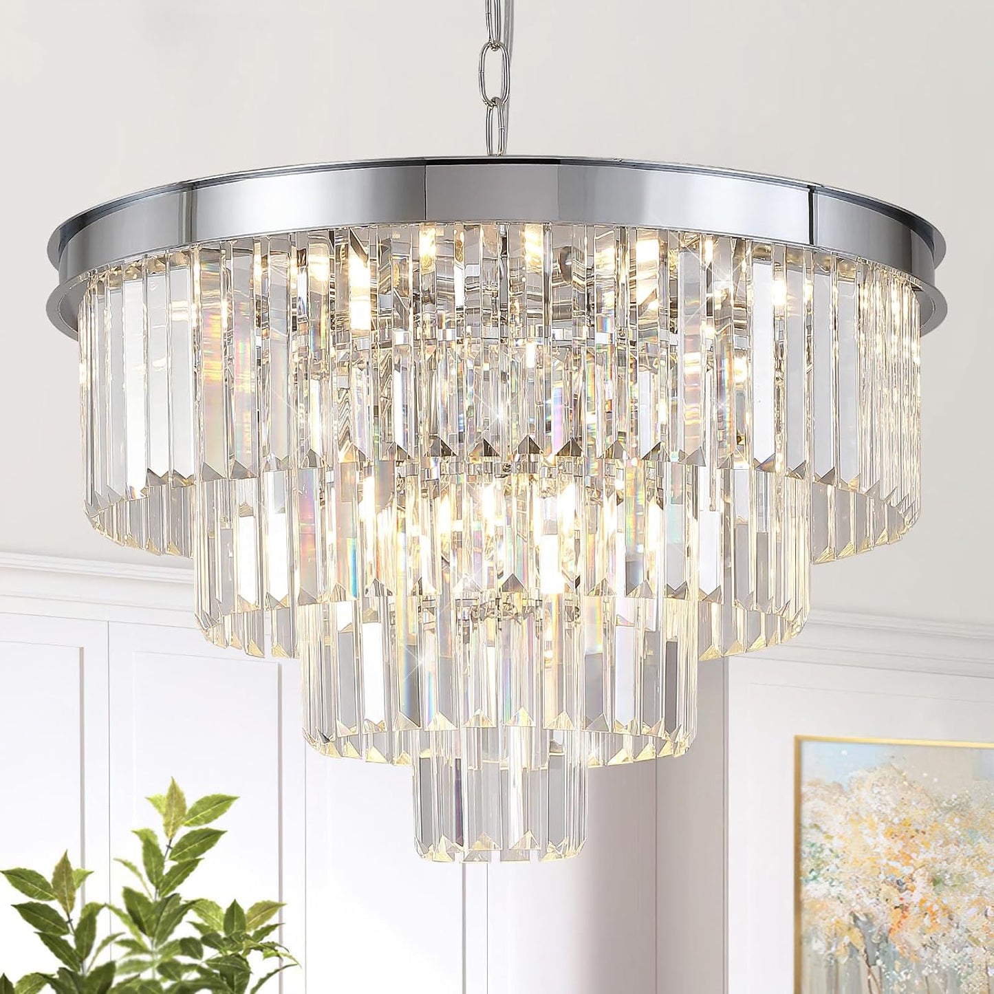 Chrome Crystal Chandelier 4 Tiers 12 Lights for Modern Homes