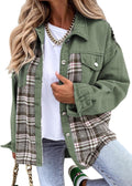 Oversized Plaid Denim Jacket - Casual Boyfriend Shacket with Pockets