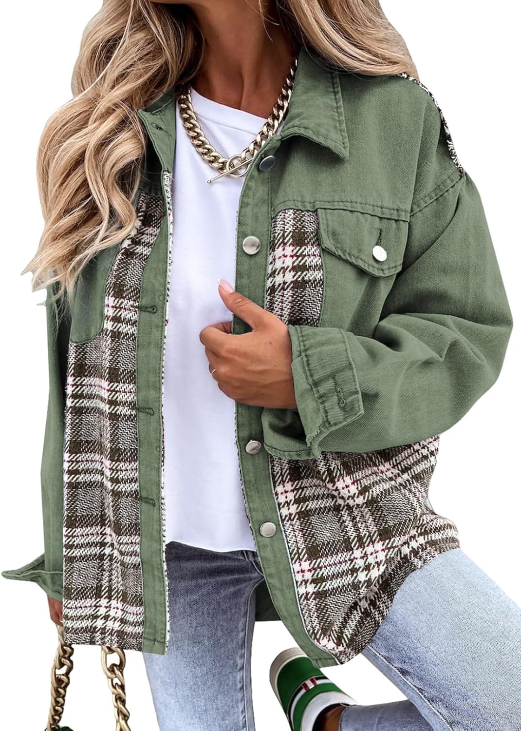 Oversized Denim Jacket for Women - Casual Long Sleeve Shacket