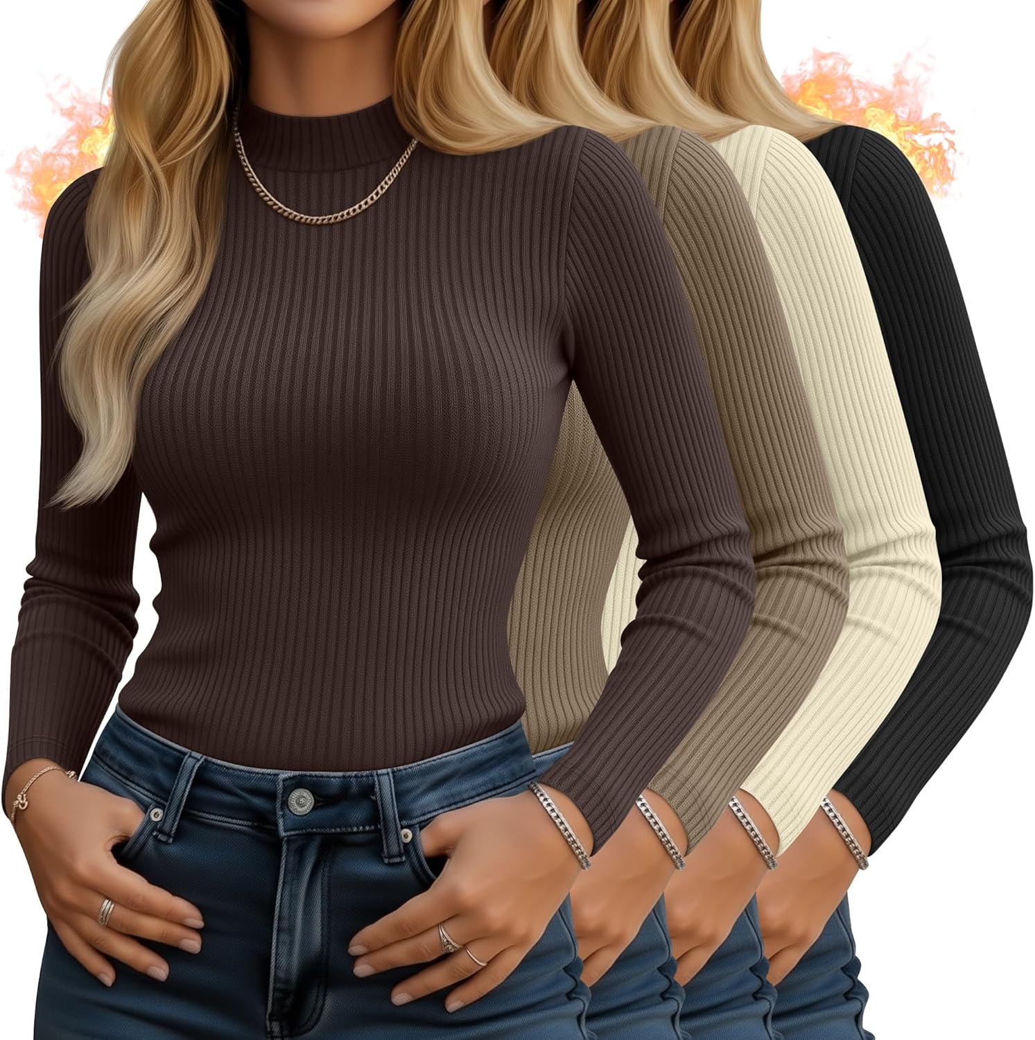 4 Pack Women's Mock Neck Long Sleeve Tops for Stylish Comfort