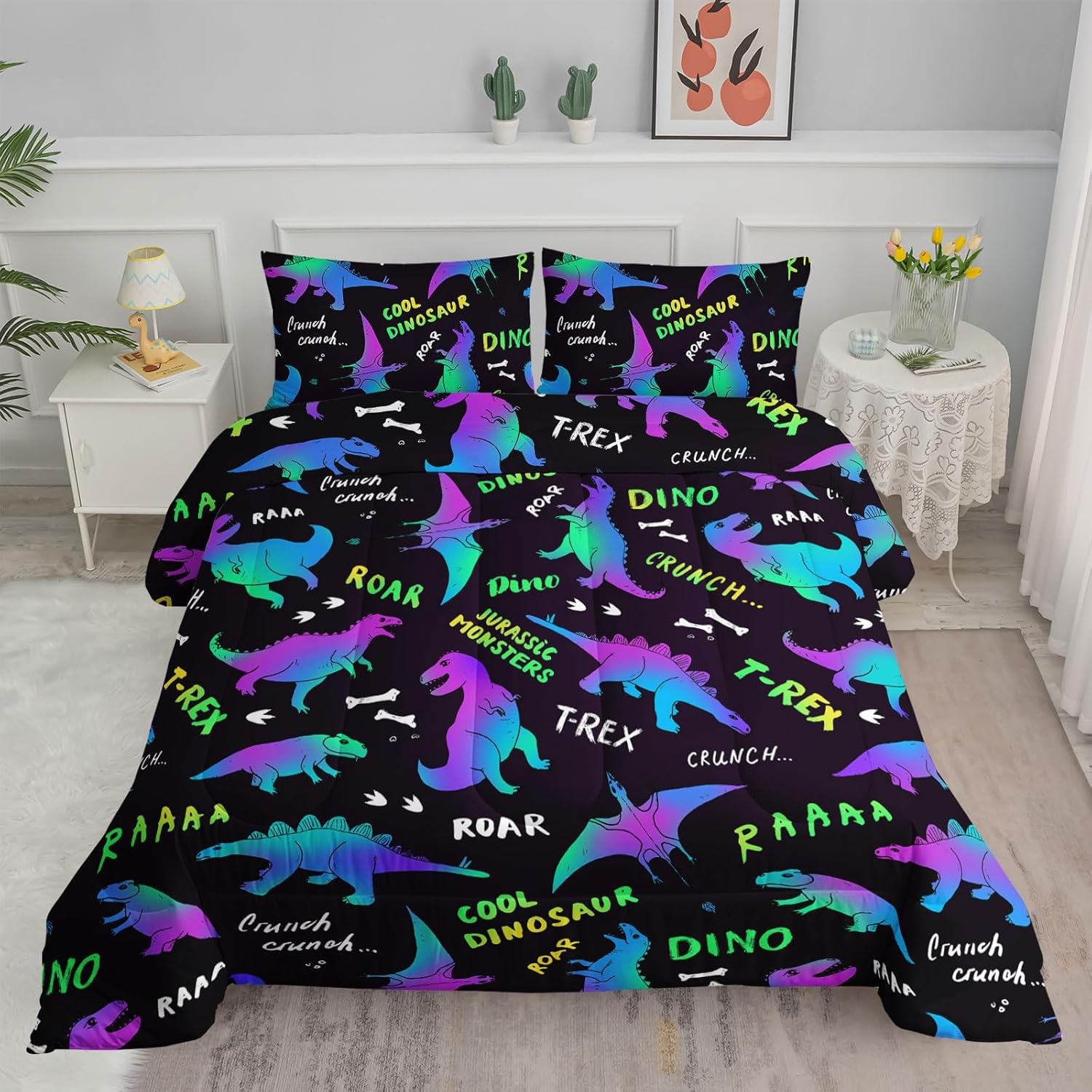 Dinosaur Bedding Set for Kids - Cartoon Comforter Twin Size