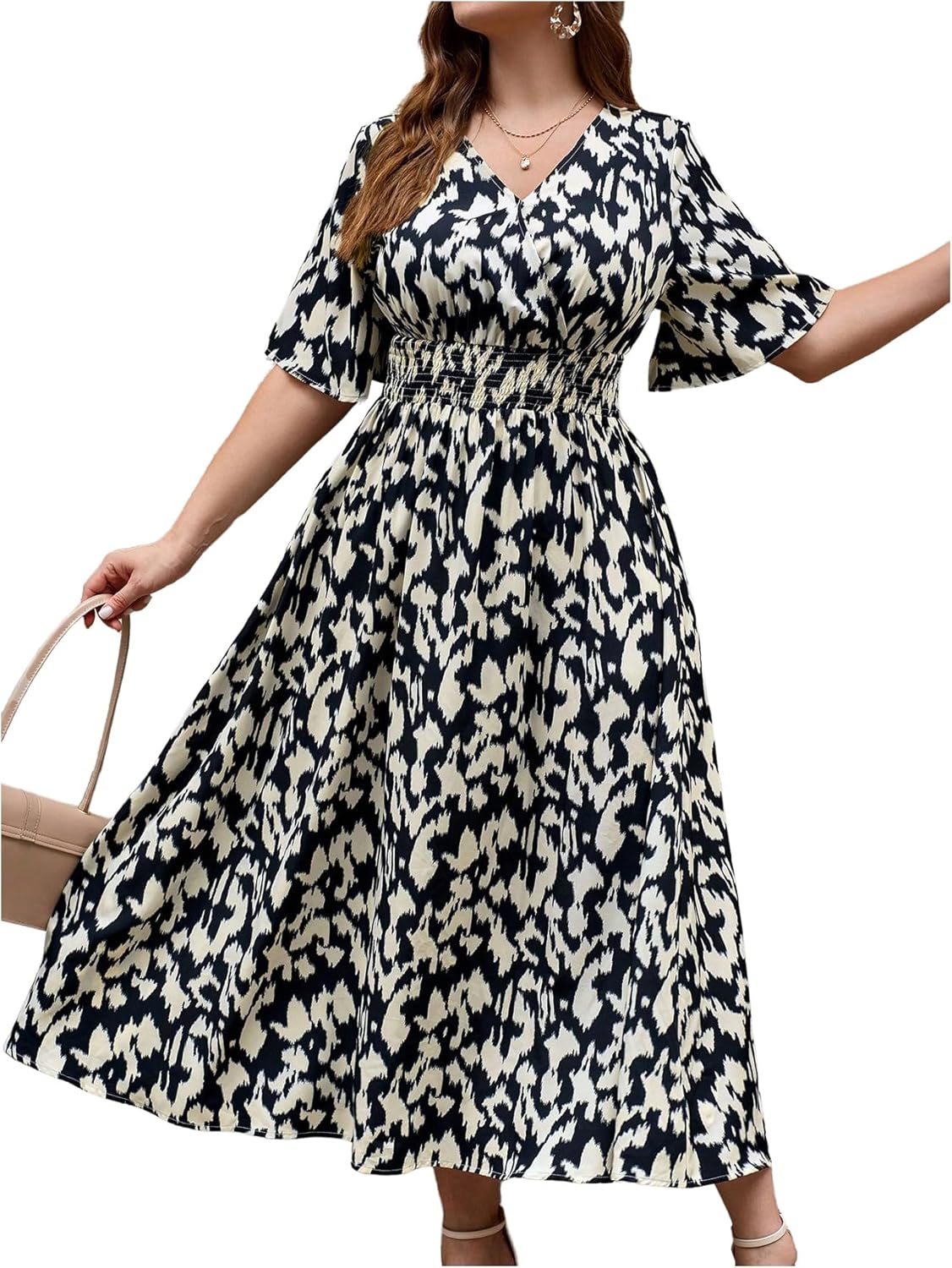 Floerns Women's Plus Size Boho Floral V Neck A Line Dress