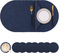 Navy Blue Round Faux Leather Placemats and Coasters Set of 8
