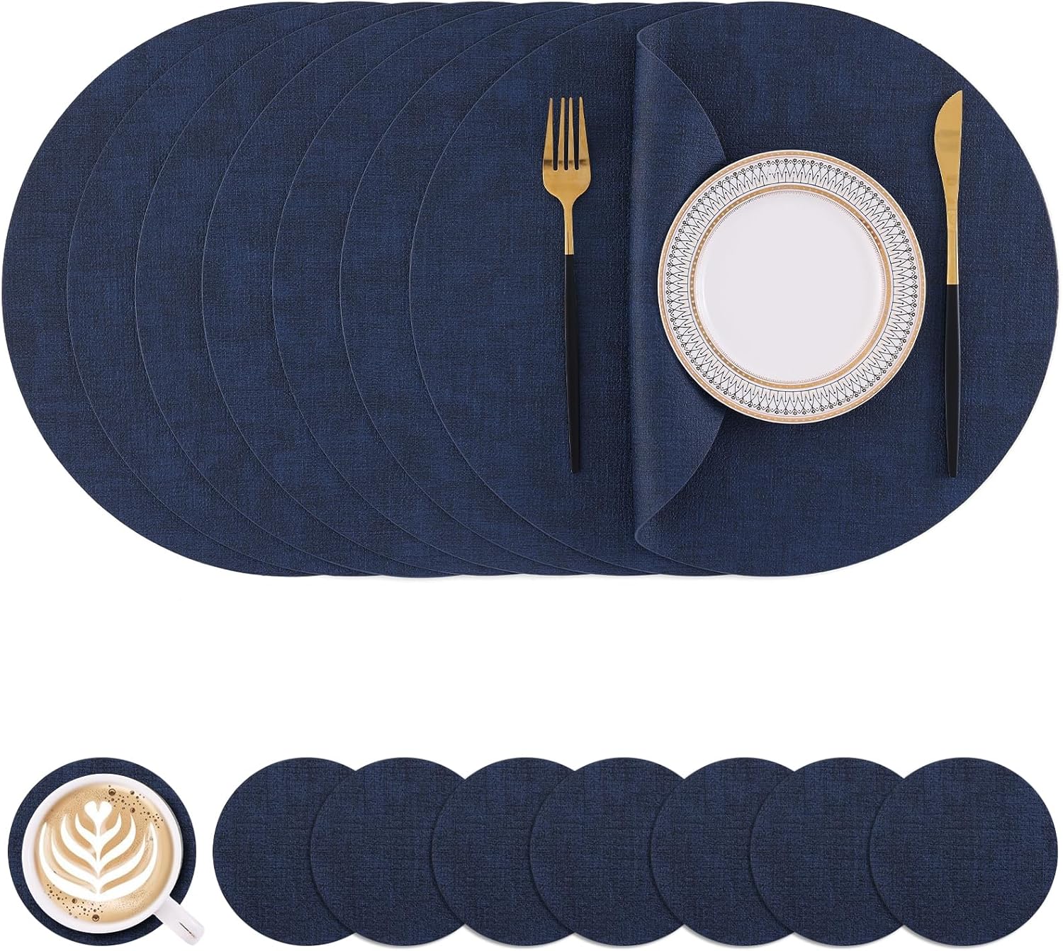 Homaxy Round Faux Leather Placemats Set of 8 for Dining