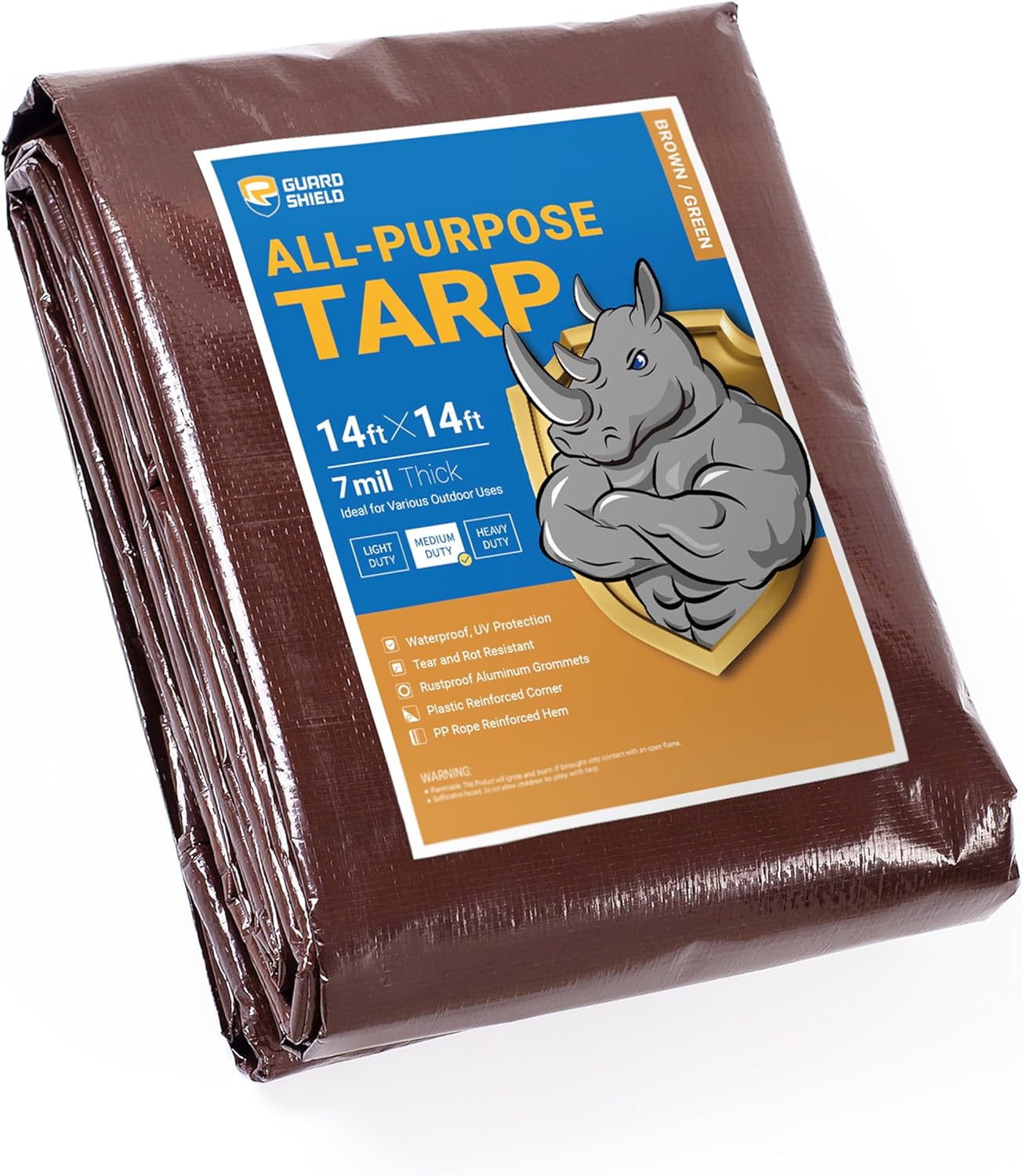 GUARD SHIELD Brown Green Tarp 14x14 Feet Waterproof Cover