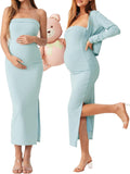 2 Piece Maternity Dress Cardigan Set - Strapless Bodycon Maxi Tube