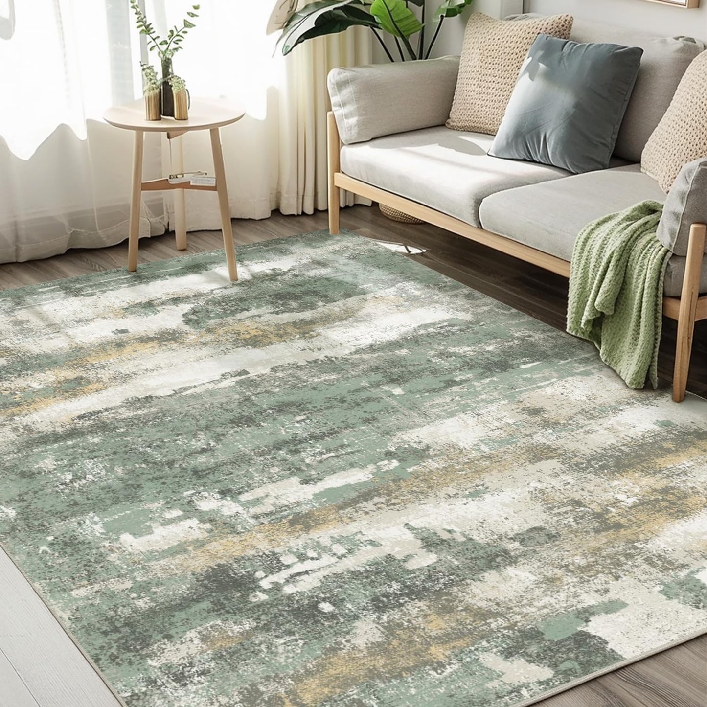 Modern Light Green 5x7 Area Rug - Soft & Washable