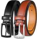 MILORDE Men's Leather Dress Belt 2Pack for Work and Casual Use
