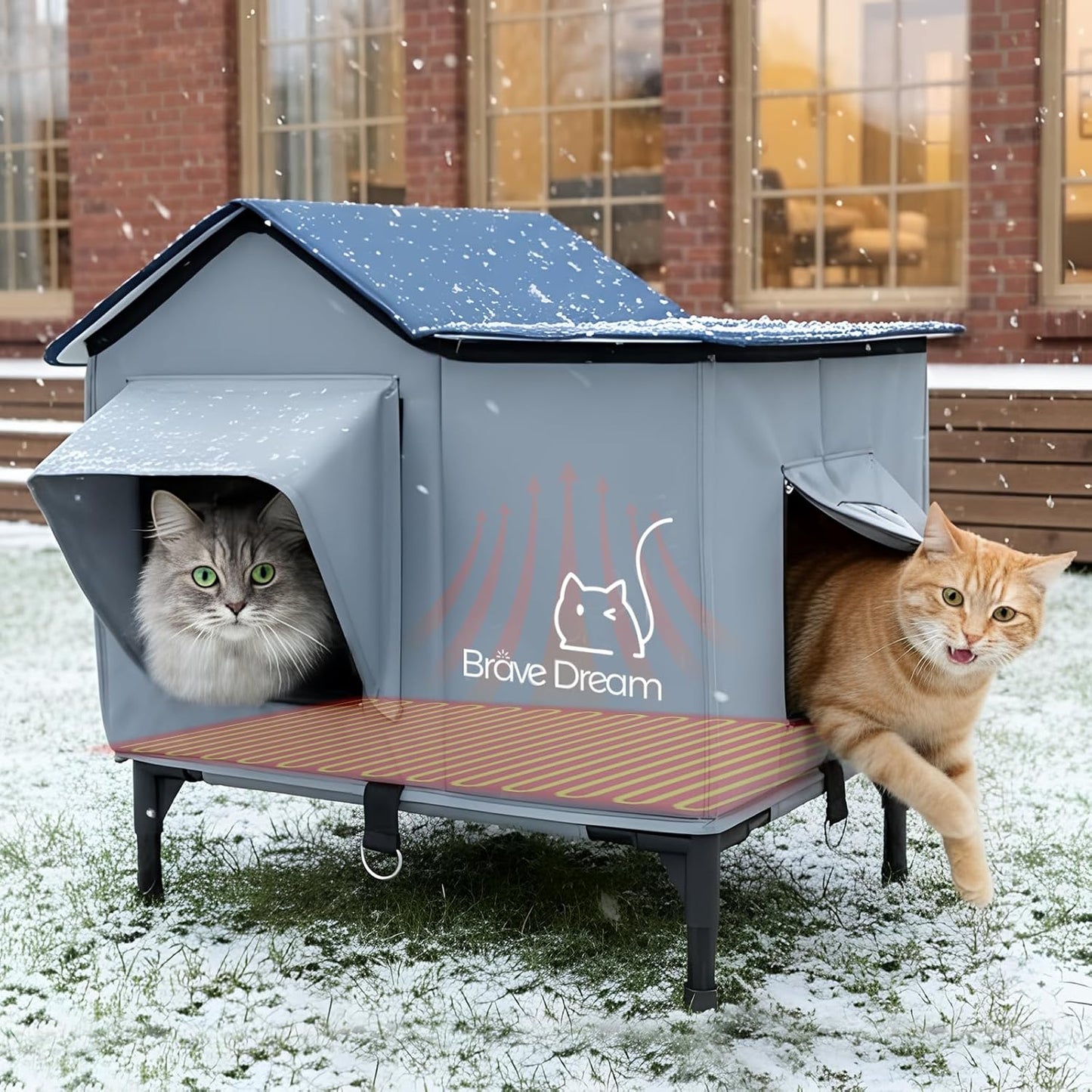 Large Cat House with Heating Pad for Outdoor Winter Comfort