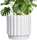 Ceramic Plant Pots 9.6 in Round Planter - Modern Fluted White